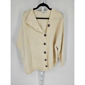 Textures Women's Long Sleeve Cream Button Down Round Neck Ribbed Cardigan Size 2